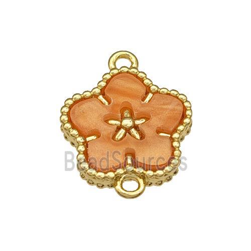 Copper Flower Connector Pave Orange Resin Gold Plated