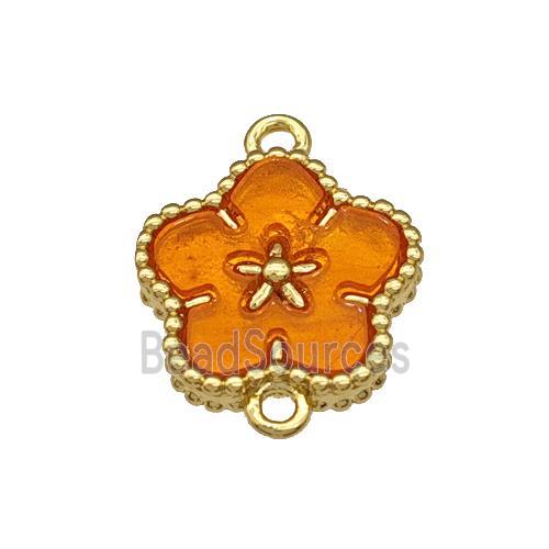 Copper Flower Connector Pave Orange Resin Gold Plated