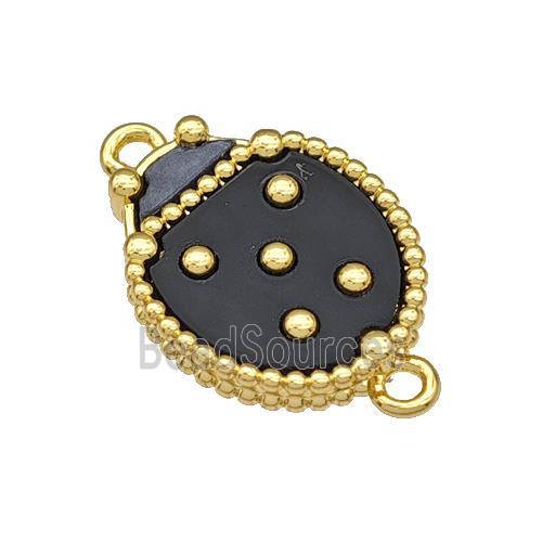 Copper Ladybug Connector Pave Black Resin Gold Plated