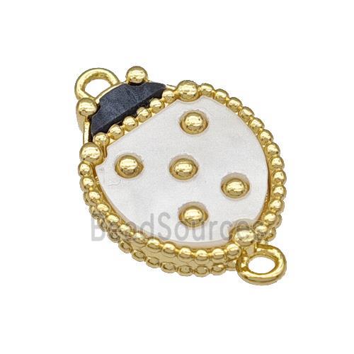 Copper Ladybug Connector Pave White Resin Gold Plated