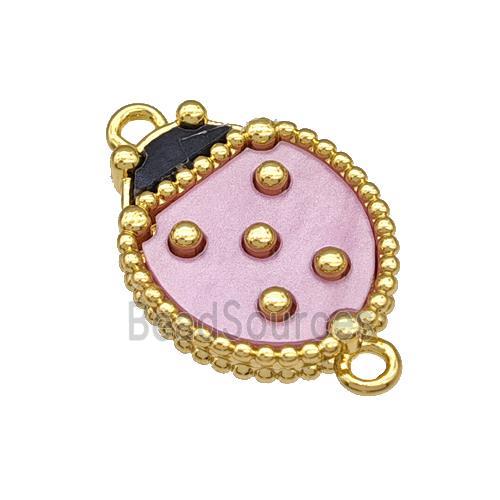 Copper Ladybug Connector Pave Pink Resin Gold Plated