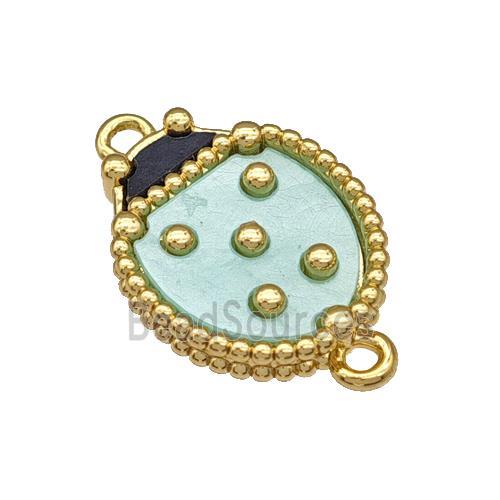 Copper Ladybug Connector Pave Green Resin Gold Plated