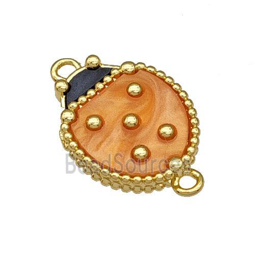 Copper Ladybug Connector Pave Orange Resin Gold Plated