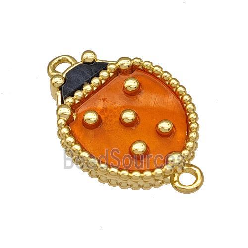 Copper Ladybug Connector Pave Resin Gold Plated