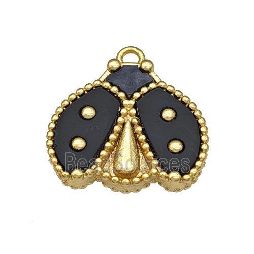 Copper Ladybug Pendant Pave Black Resin Gold Plated