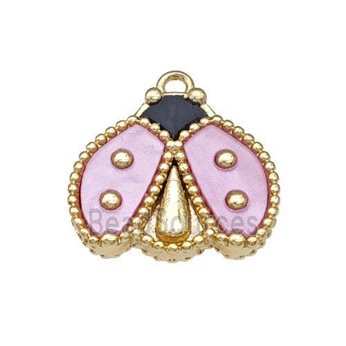 Copper Ladybug Pendant Pave Pink Resin Gold Plated