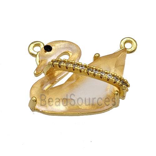 Copper Swan Pendant Pave Champagne Acrylic Zirconia 2loops Gold Plated