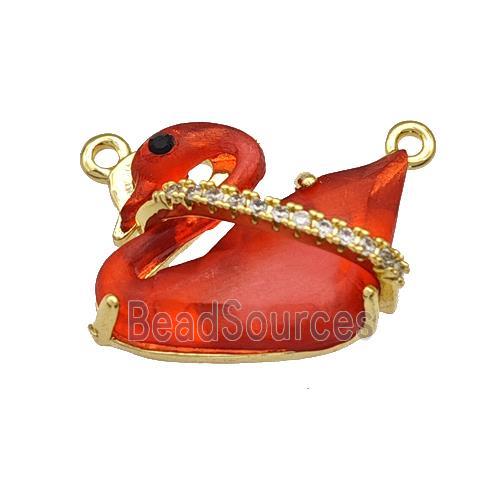 Copper Swan Pendant Pave Red Acrylic Zirconia 2loops Gold Plated