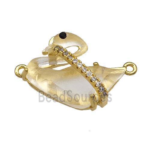 Copper Swan Connector Pave Acrylic Zirconia Gold Plated