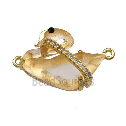 Copper Swan Connector Pave Acrylic Zirconia Gold Plated