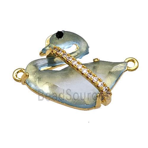 Copper Swan Connector Pave Acrylic Zirconia Gold Plated