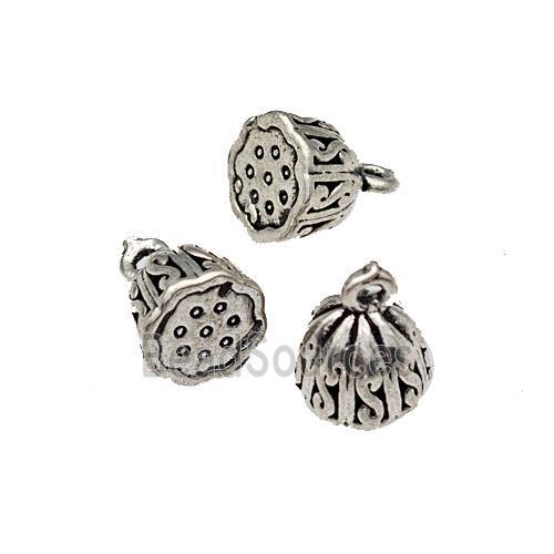 Tibetan Style Copper Lotus Pendant Antique Silver