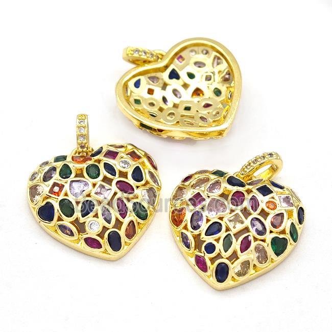 Copper Heart Pendant Micro Pave Zirconia Multicolor Gold Plated