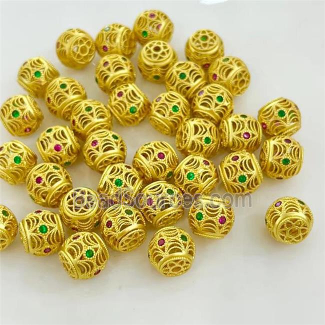 Copper Round Beads Hollow Gold Plated