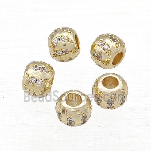 Copper Round Beads Pave Zircon Large Hole Gold Plated