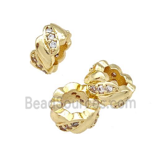 Copper Rondelle Beads Pave Zircon Large Hole Gold Plated