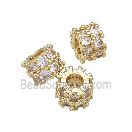 Copper Rondelle Beads Pave Zircon Large Hole Gold Plated