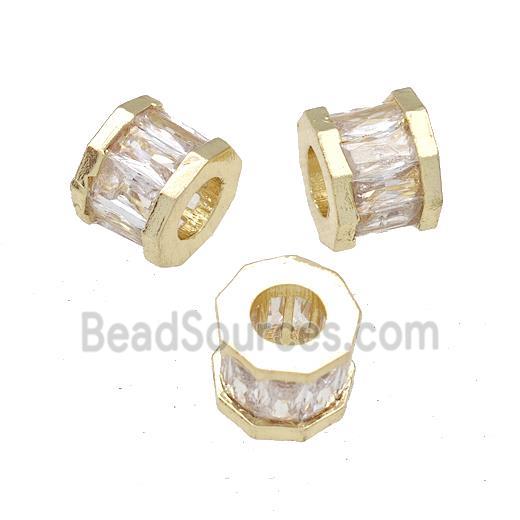 Copper Tube Beads Pave Zircon Large Hole Gold Plated