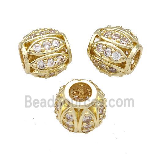 Copper Round Beads Pave Zircon Large Hole Gold Plated