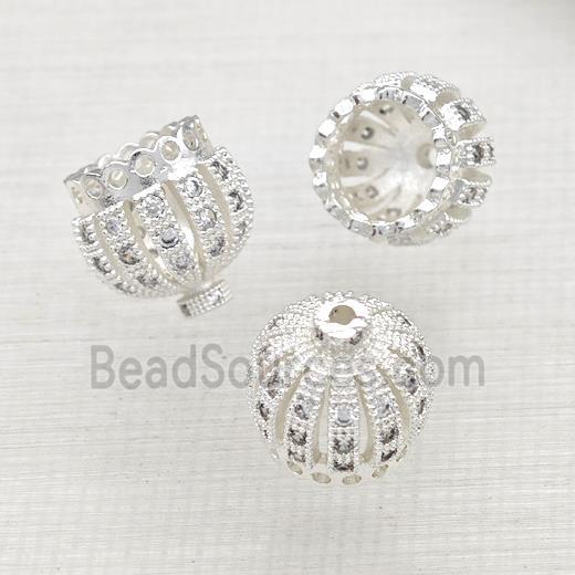 Copper Tassel Bails Pave Zircon Large Hole Shiny Silver Plated