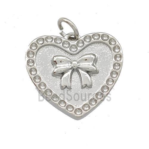 Copper Heart Pendant Pave Zircon Bow Platinum Plated