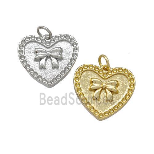 Copper Heart Pendant Pave Zircon Bow Mixed