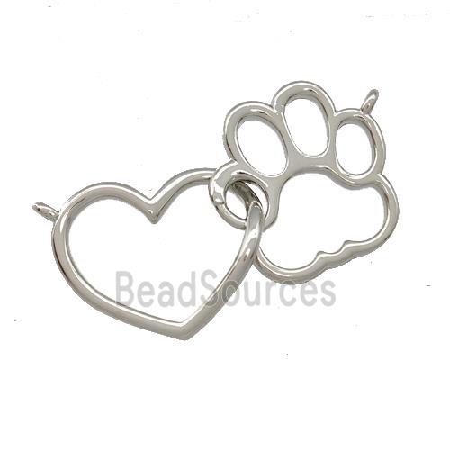 Copper Heart Paws Pendant Platinum Plated