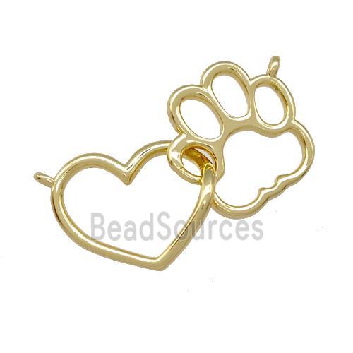 Copper Heart Paws Pendant Gold Plated