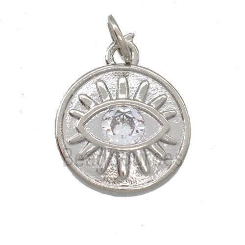 Copper Eye Pendant Pave Zircon Circle Platinum Plated