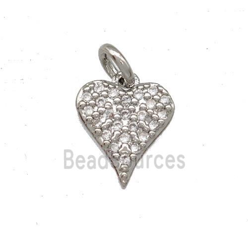 Copper Heart Pendant Micro Pave Zirconia Platinum Plated