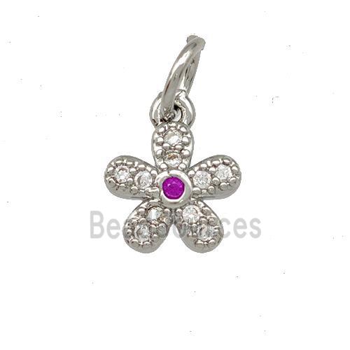 Copper Flower Pendant Micro Pave Zirconia Platinum Plated