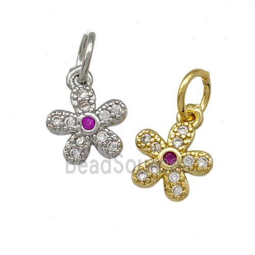 Copper Flower Pendant Micro Pave Zirconia Mixed