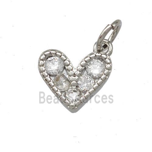 Copper Heart Pendant Pave Zirconia Platinum Plated