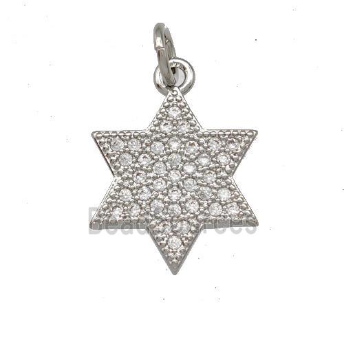 Copper David Star Pendant Pave Zirconia Platinum Plated