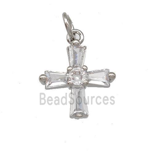 Copper Cross Pendant Pave Zirconia Platinum Plated