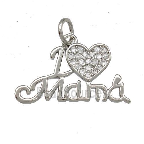 Copper Heart Mama Pendant Pave Zirconia Platinum Plated