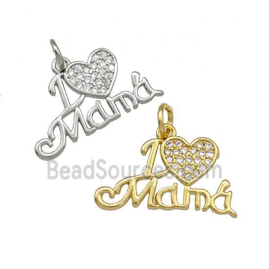 Copper Heart Mama Pendant Pave Zirconia Mixed