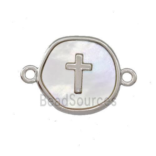 Copper Circle Connector Cross Pave Shell Platinum Plated