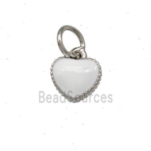 Copper Heart Pendant White Enamel Platinum Plated