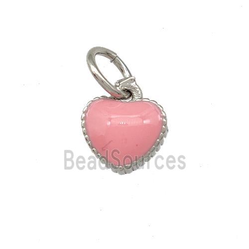 Copper Heart Pendant Pink Enamel Platinum Plated