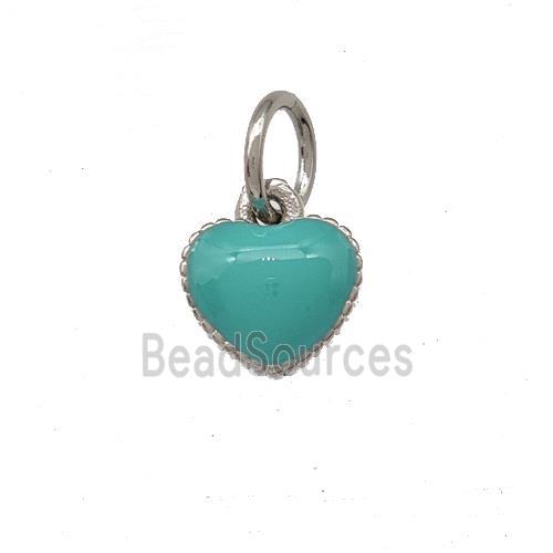 Copper Heart Pendant Green Enamel Platinum Plated