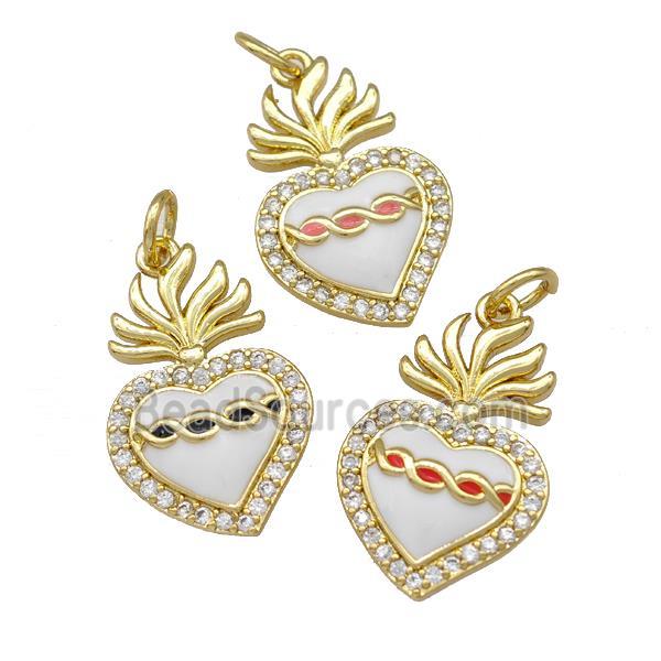 Copper Heart Pendant Micro Pave Zirconia White Enamel Gold Plated Mixed