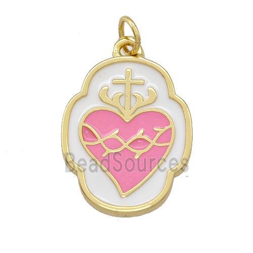 Copper Heart Pendant Pink White Enamel Gold Plated