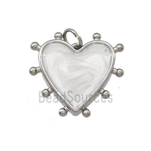 Copper Heart Pendant White Painted Platinum Plated