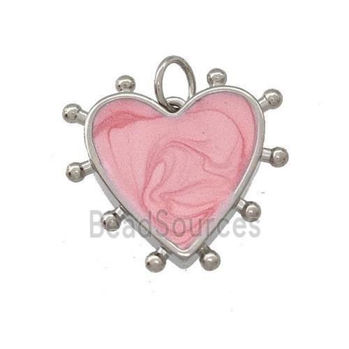 Copper Heart Pendant Pink Painted Platinum Plated