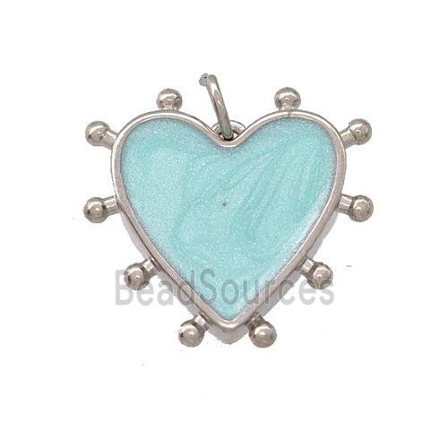 Copper Heart Pendant Teal Painted Platinum Plated