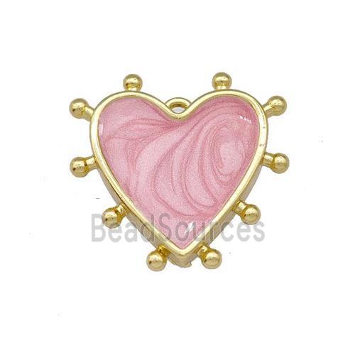 Copper Heart Pendant Pink Painted Gold Plated