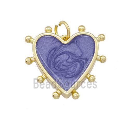 Copper Heart Pendant Lilac Painted Gold Plated