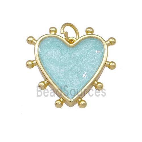 Copper Heart Pendant Teal Painted Gold Plated