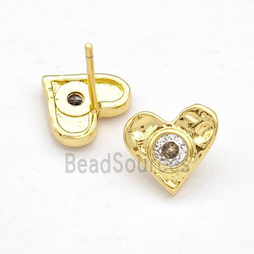 Copper Heart Stud Earrings Pave Zirconia Gold Plated